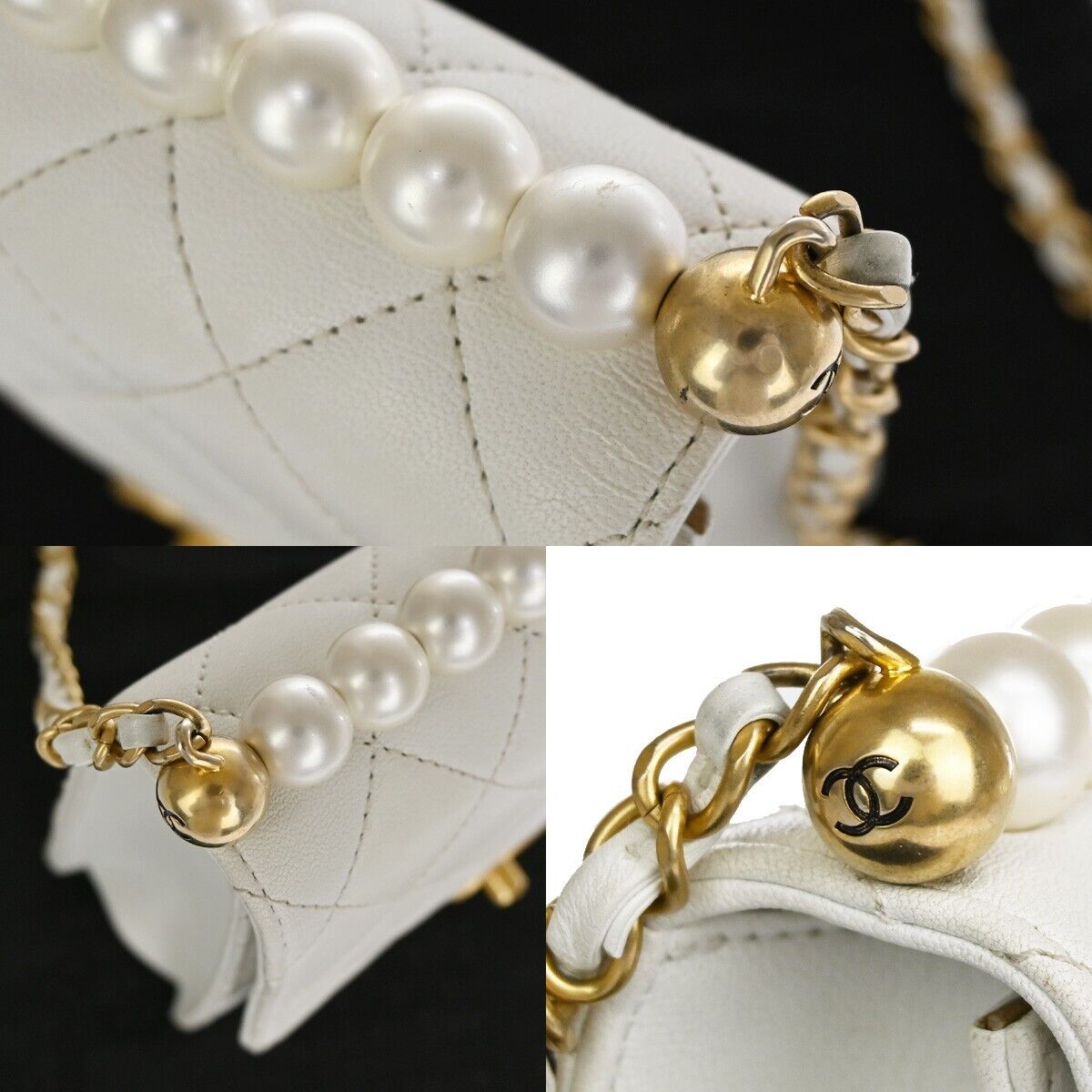 CHANEL CC Mini Matelasse Imitation Pearl Chain Shoulder Bag Leather WE 870RJ439