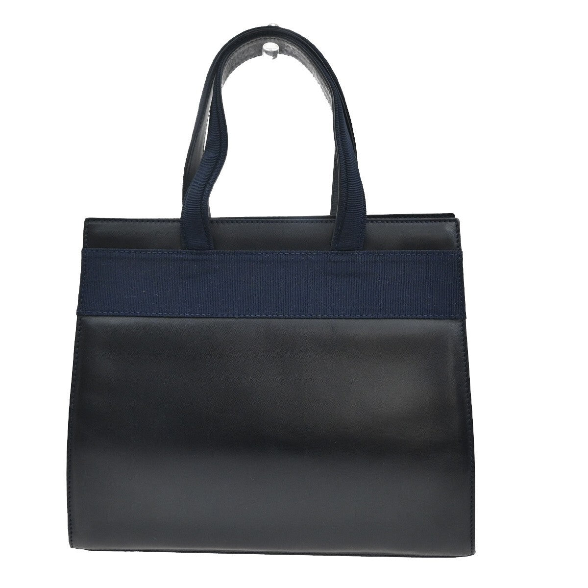 SALVATORE FERRAGAMO LOGO Vara 2Way Hand Bag Leather Canvas Navy Blue 65YH406