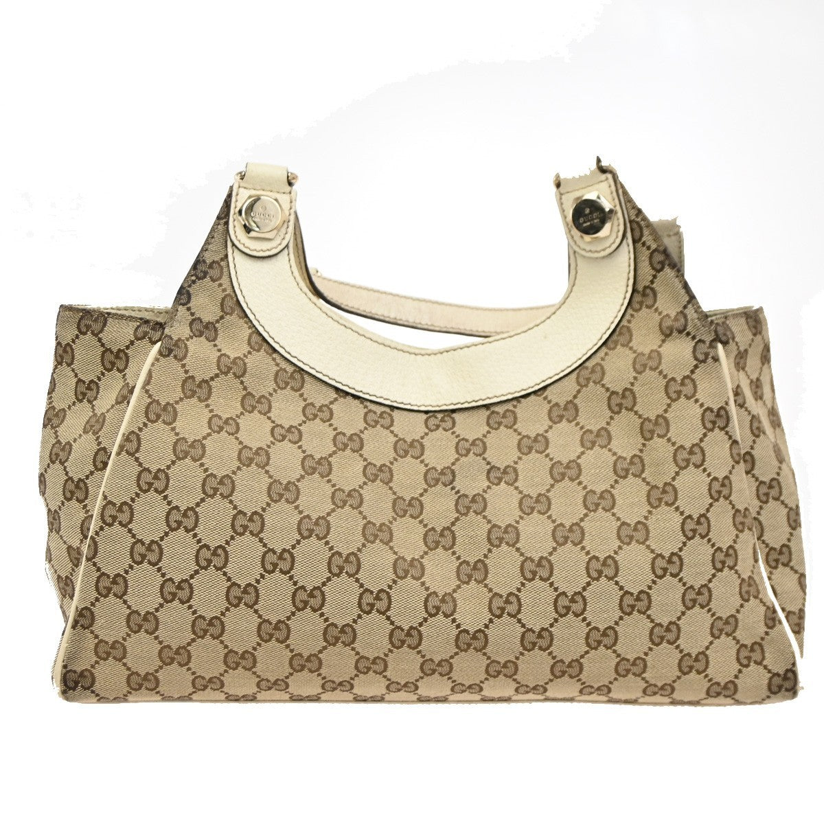 GUCCI GG Pattern Charmy Handbag Canvas Leather Beige GHW Italy 86DA225