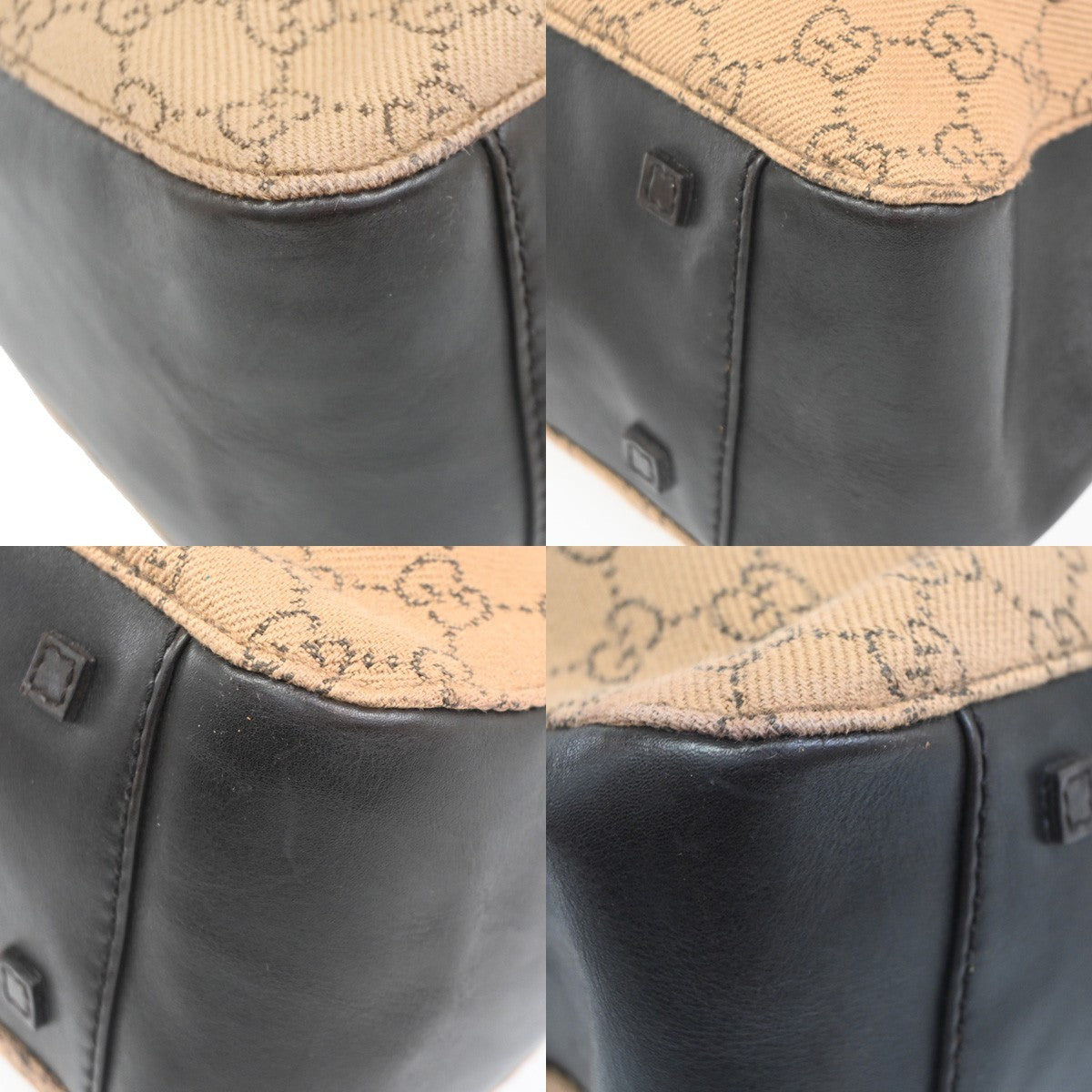 GUCCI Logo GG Pattern Shoulder Tote Bag Canvas Leather Beige Brown Italy 32CA736