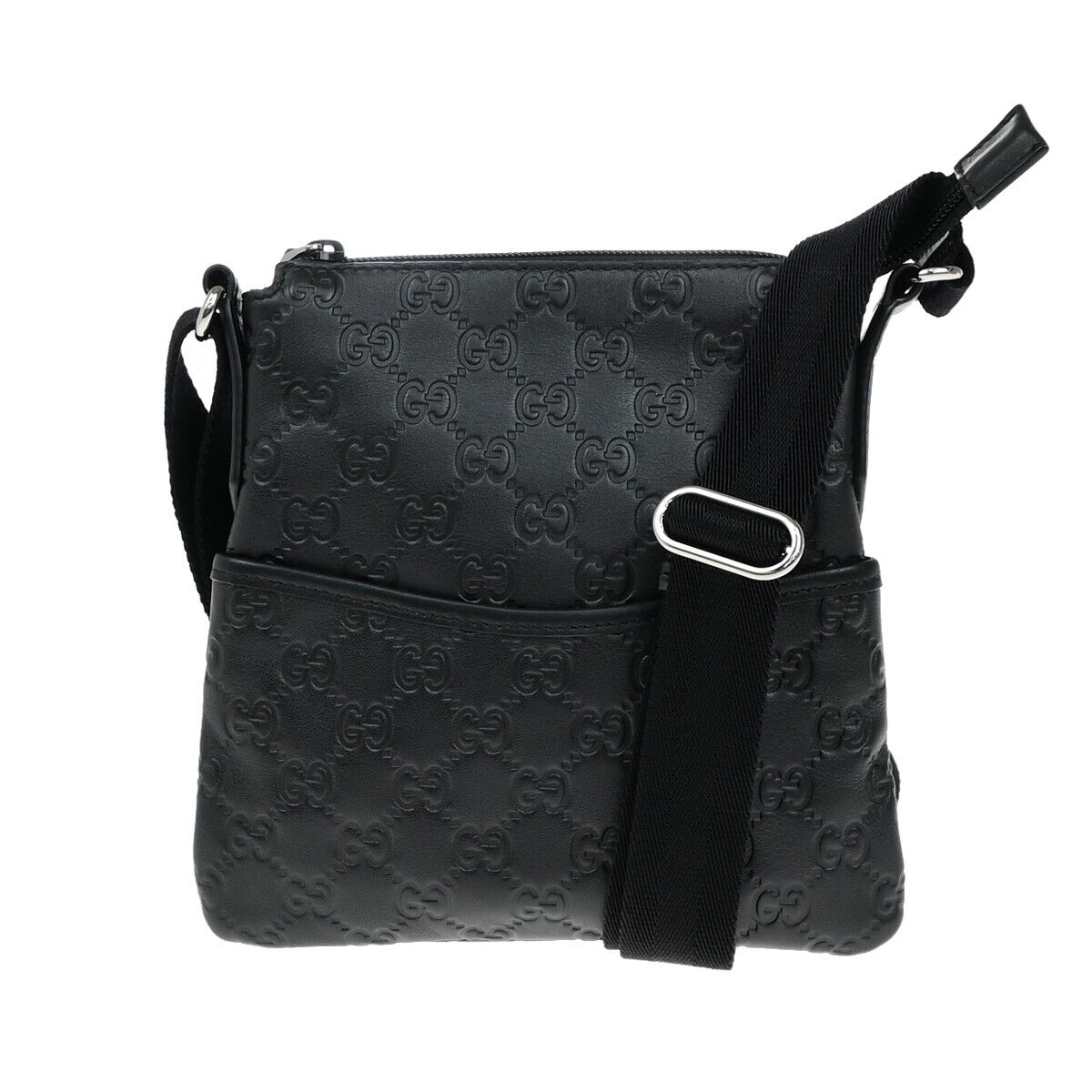 GUCCI Logo Guccissima GG Pattern Mini Shoulder Bag Leather Black Italy 12RF223