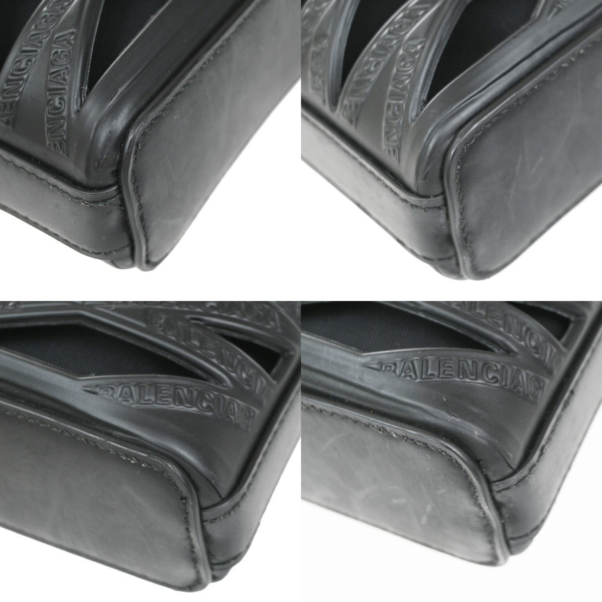 BALENCIAGA Logo Shoulder Bag Phone Case Leather Black SHW Italy 16RQ045