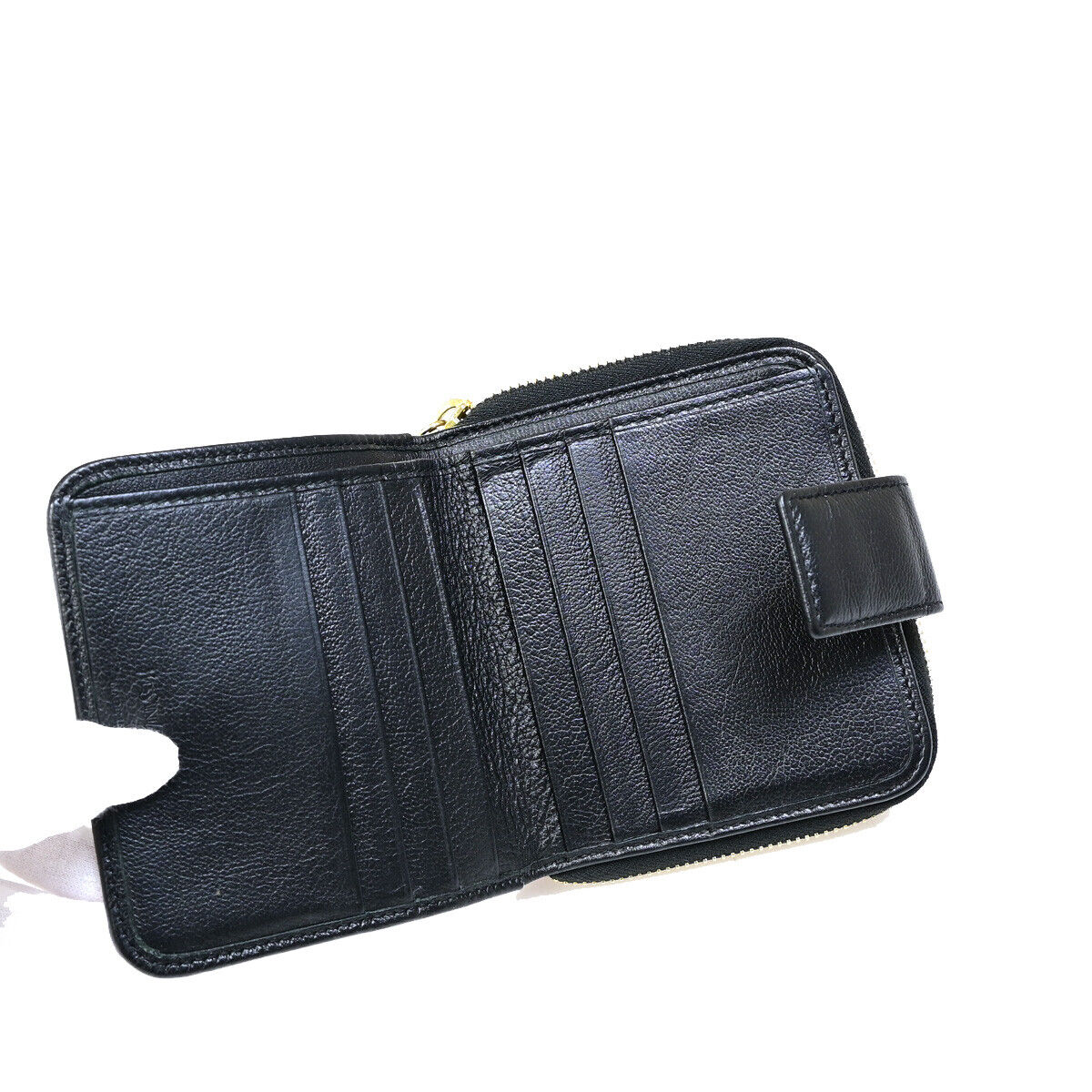 YVES SAINT LAURENT YSL Zipper Around Bifold Wallet Purse Leather Black 31YE696