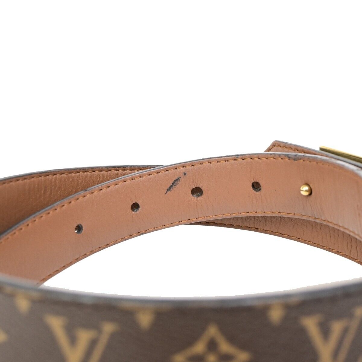 LOUIS VUITTON Dauphine Belt #85 Monogram Leather Brown GHW Spain M0196 39FB176