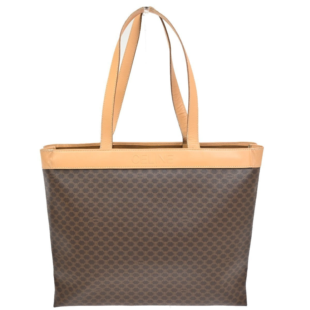 CELINE Logo Macadam Pattern Shoulder Tote Bag PVC Leather Brown GHW 31KC466