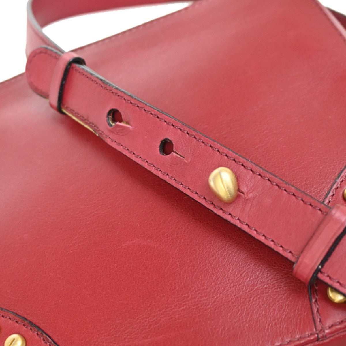 CELINE PARIS Logo Circle Studs Shoulder Bag Leather Red Gold Italy 62KP173