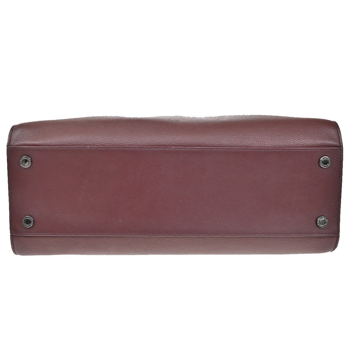 BVLGARI Logo Tote Hand Bag Leather Red Burgundy SHW Italy 98KB533