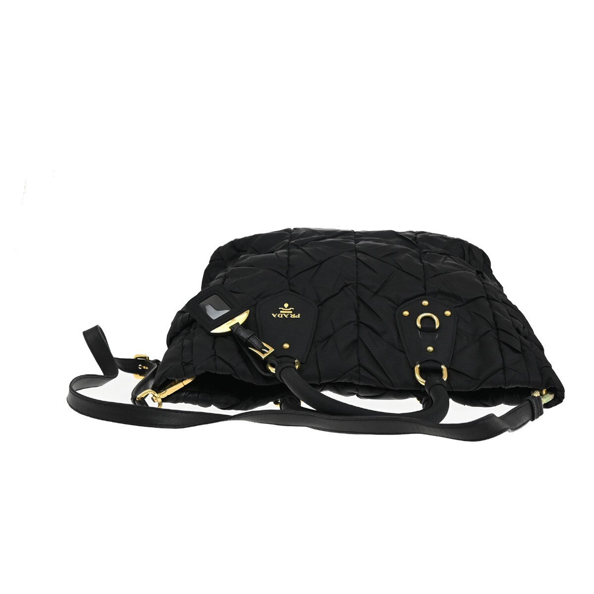 PRADA Logo Tessuto Gaufre 2Way Shoulder Bag Nylon Leather Black SHW 75FB550