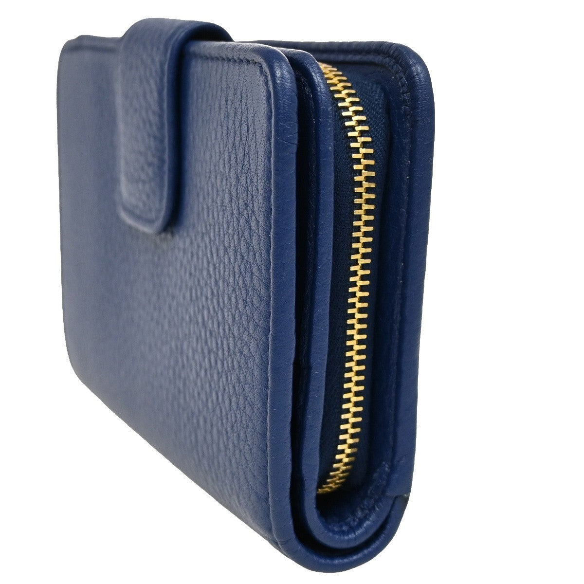 PRADA Logo Bifold Wallet Purse Vitello Leather Blue Bluette GHW Italy 88RL435