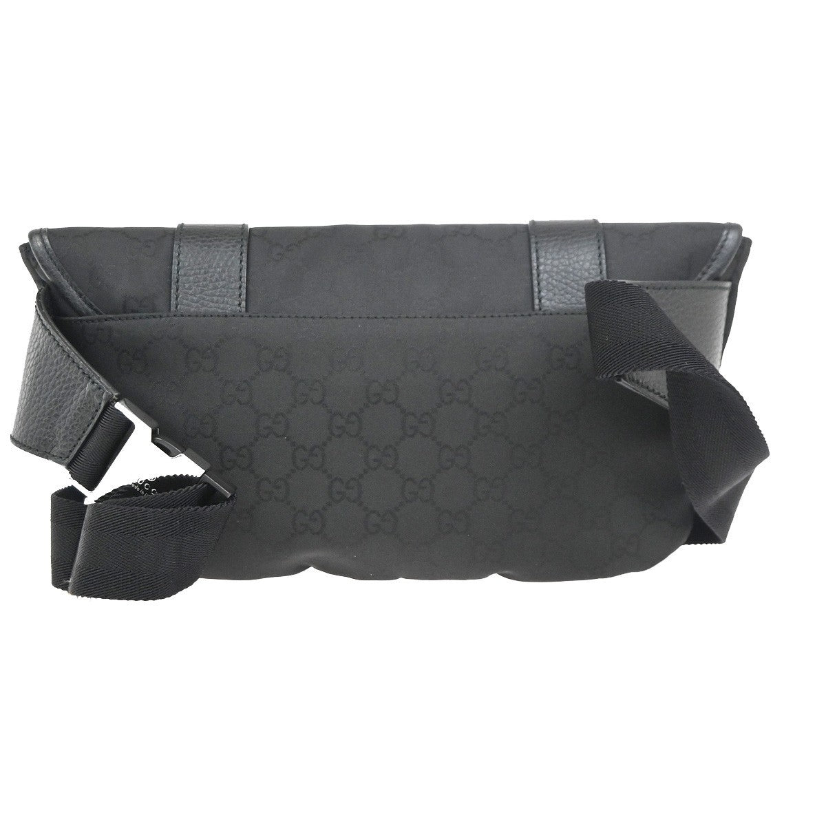 GUCCI Logo GG Pattern Mini Waist Belt Bag Canvas Leather Black SHW Italy 79ZA364