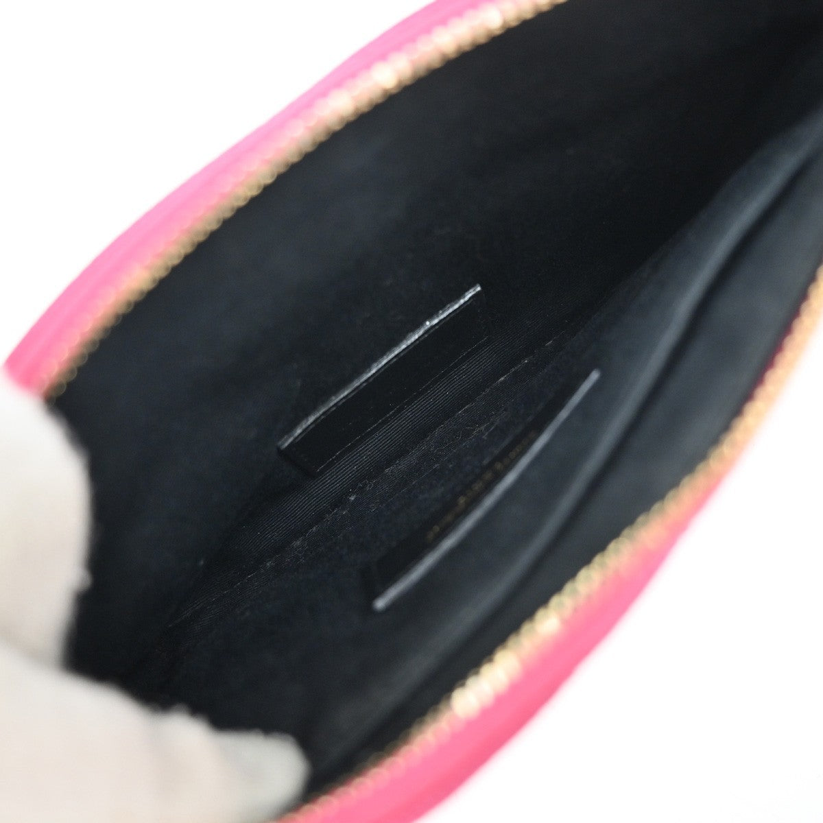 SAINT LAURENT Grain De Poudre Chevron Monogram Bill Pouch Bag Leather PK 86RF725