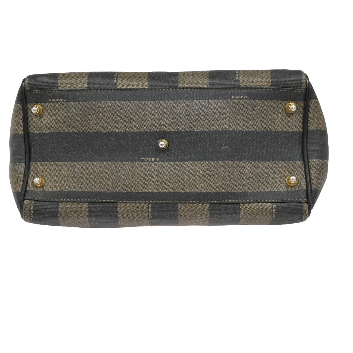 FENDI Logo Pequin Mini Boston Hand Bag PVC Leather Black Khaki GHW Italy 32YH898