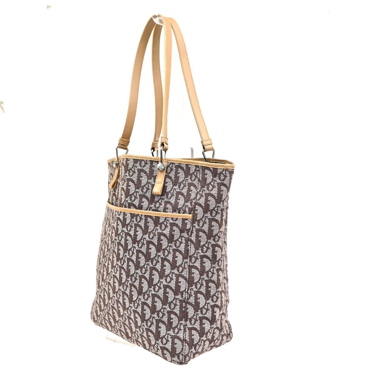 CHRISTIAN DIOR Logo Trotter Shoulder Bag Canvas Leather Beige Brown SHW 14TA622