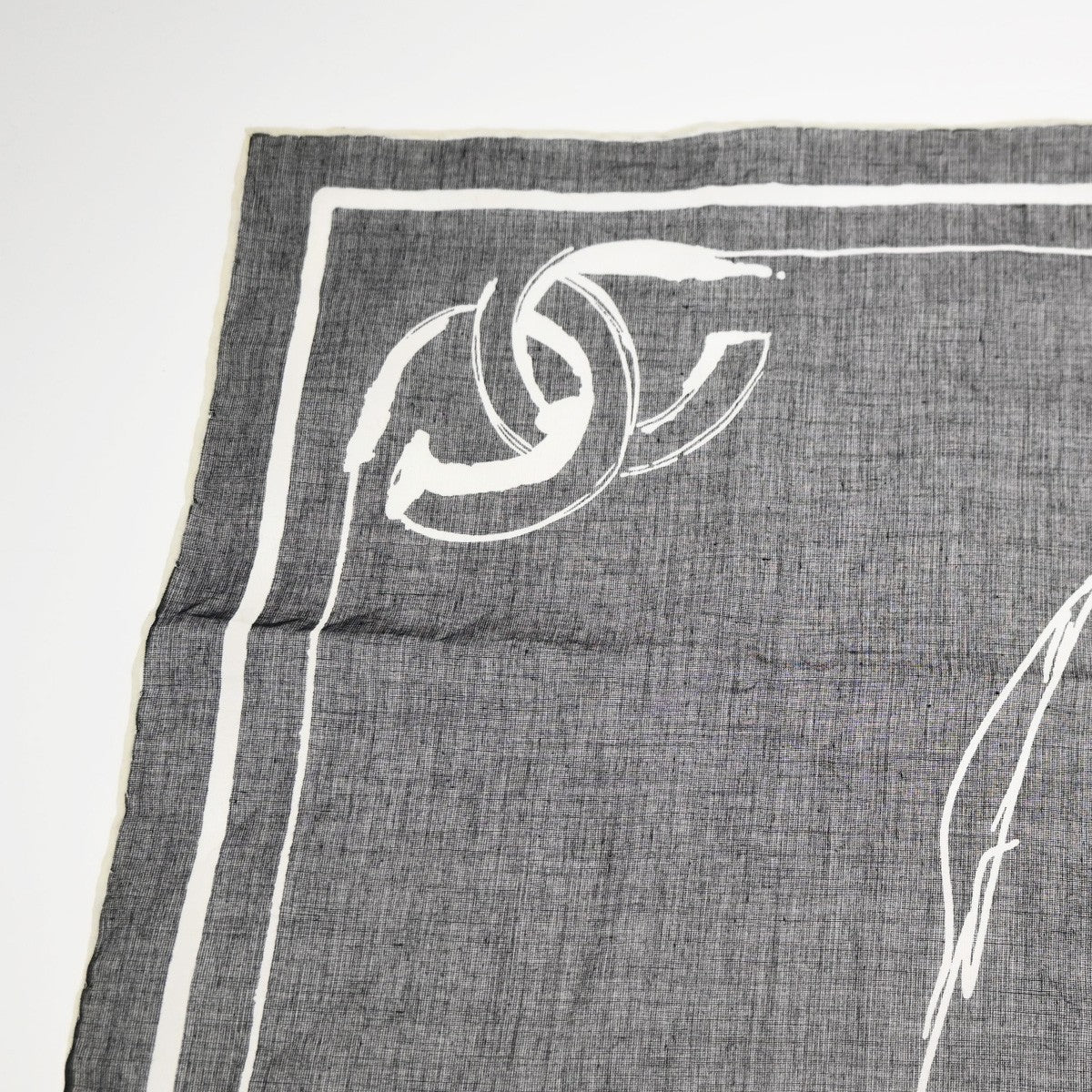 CHANEL CC Logo 55 Sketch Scarf Handkerchief 100% Cotton White BK Italy 63RL869