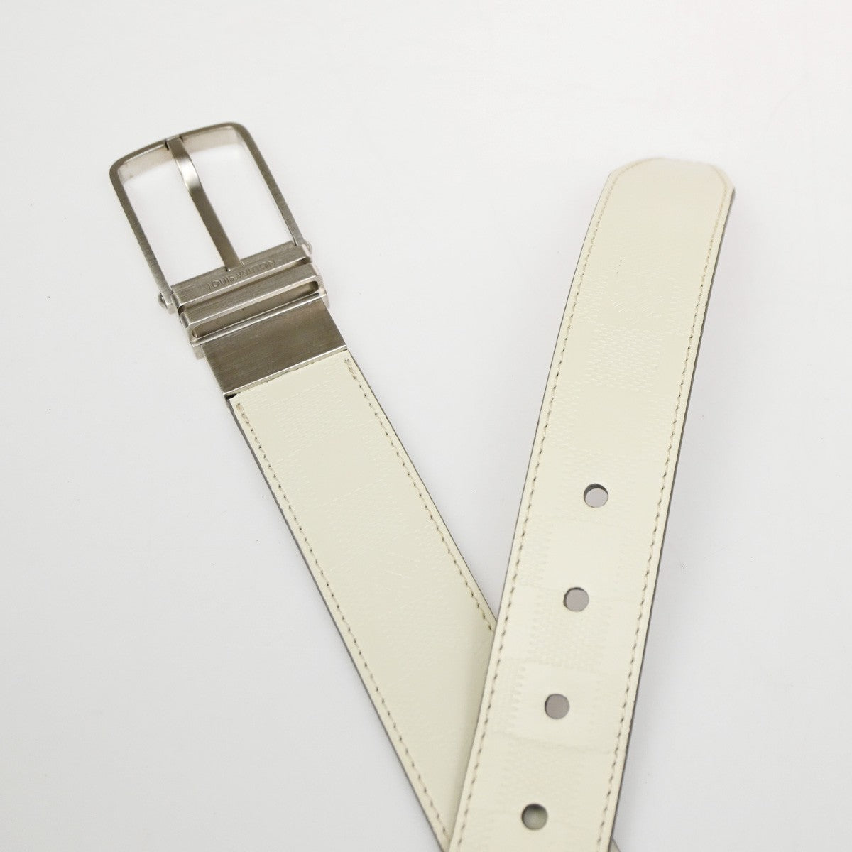 LOUIS VUITTON LV Logo Belt 90/36 Damier Infini leather White M6873 31CA603
