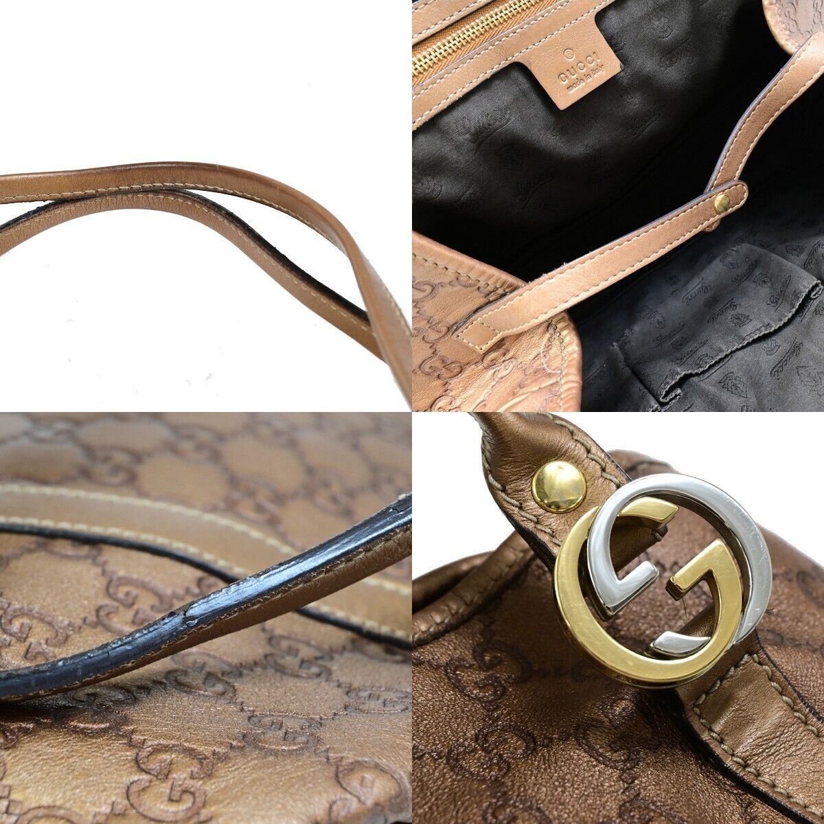 GUCCI GG Guccissima Shoulder Hand Tote Bag Embossing Leather Bronze 65EB943