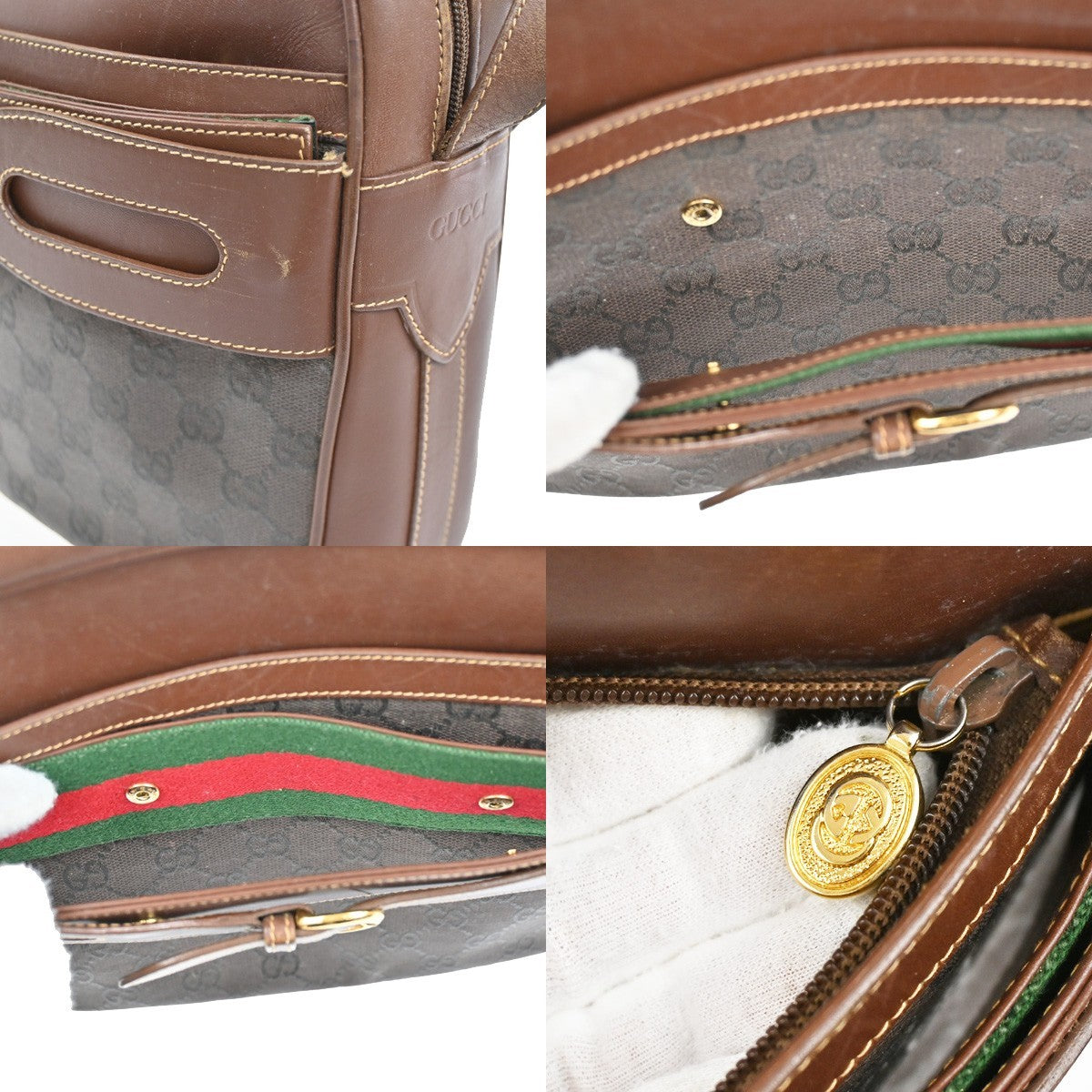 GUCCI Logo GG Pattern Shoulder Bag Coating Canvas Leather Brown 69KB596