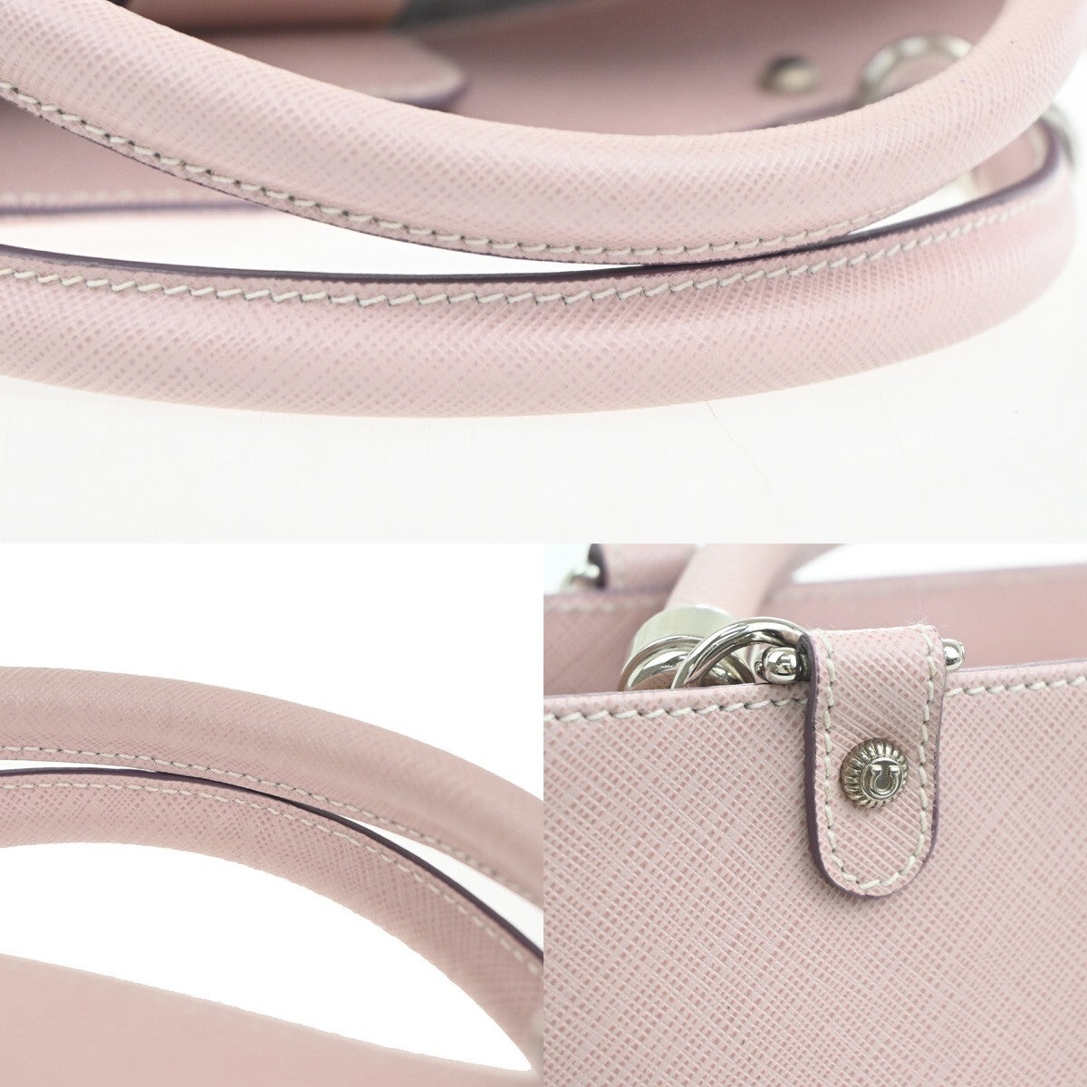 SALVATORE FERRAGAMO Gancini Hand Bag Leather Pink Silver Made in Italy 31EF006