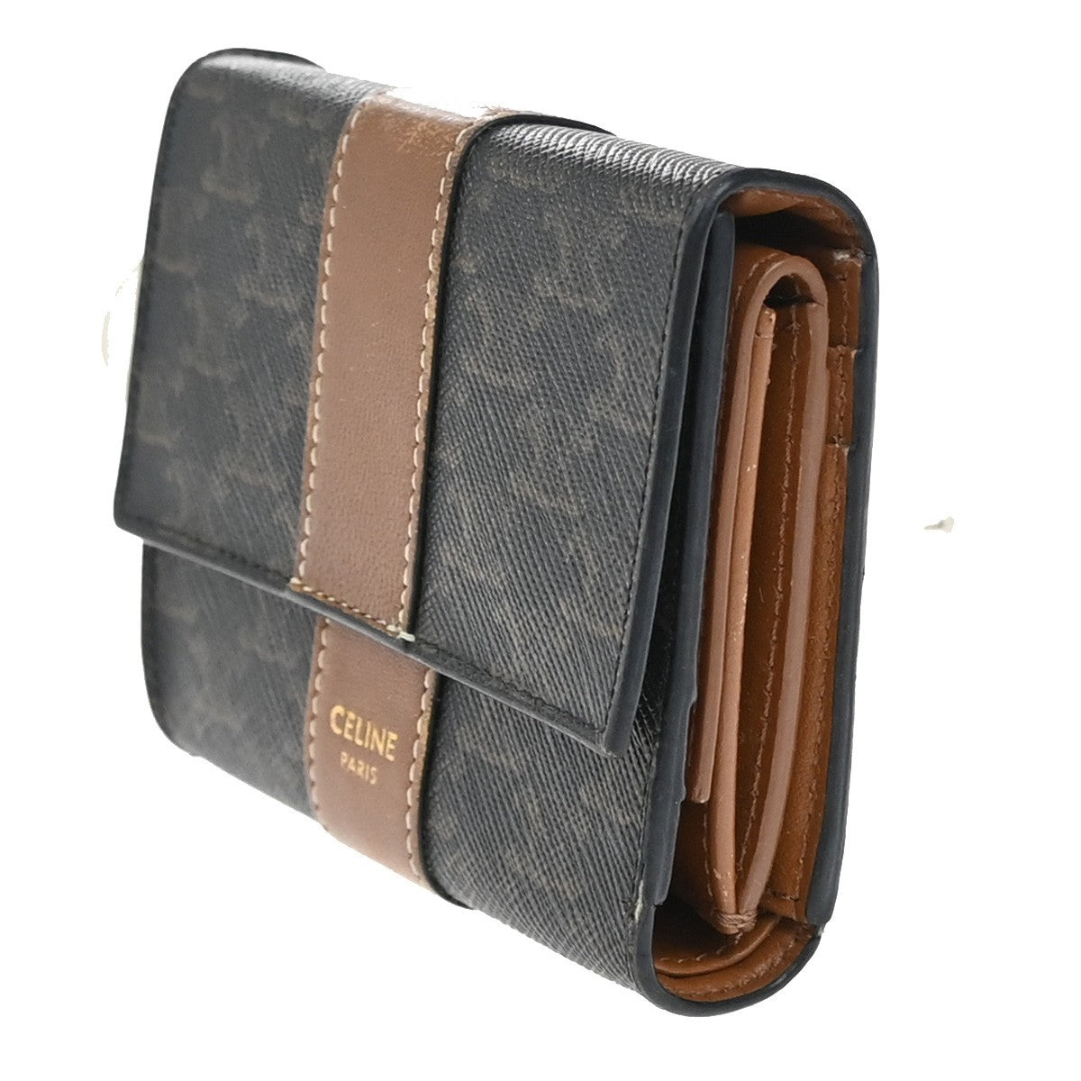 CELINE Logo Macadam Pattern Bifold Wallet PVC Leather Brown Italy 68KP019