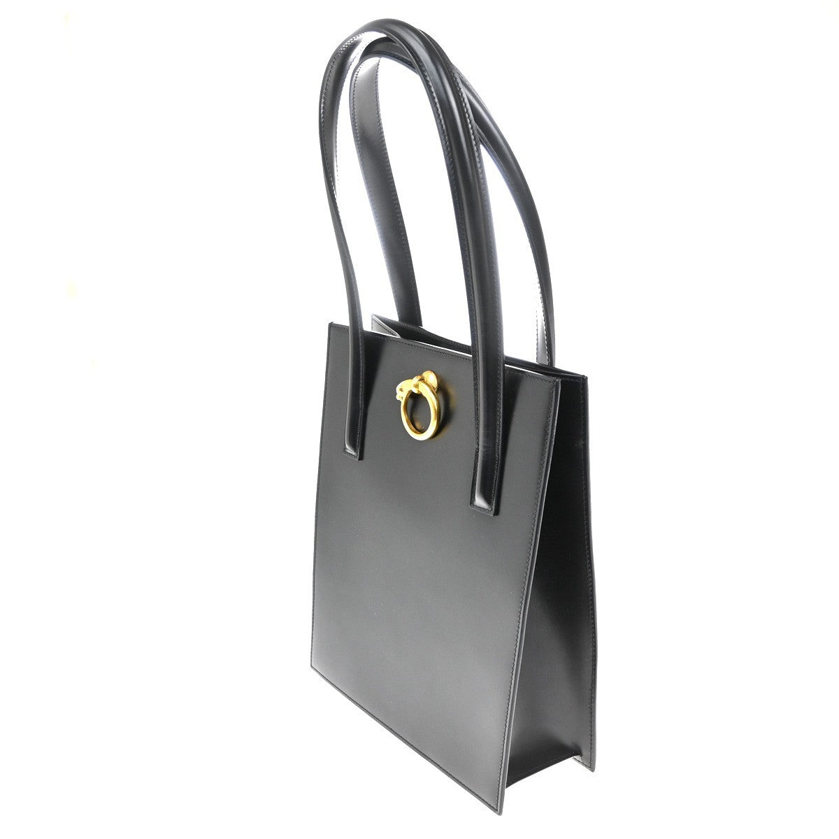 CARTIER Logo Panthere De Cartier Shoulder Hand Bag Leather Black Italy 73RL770