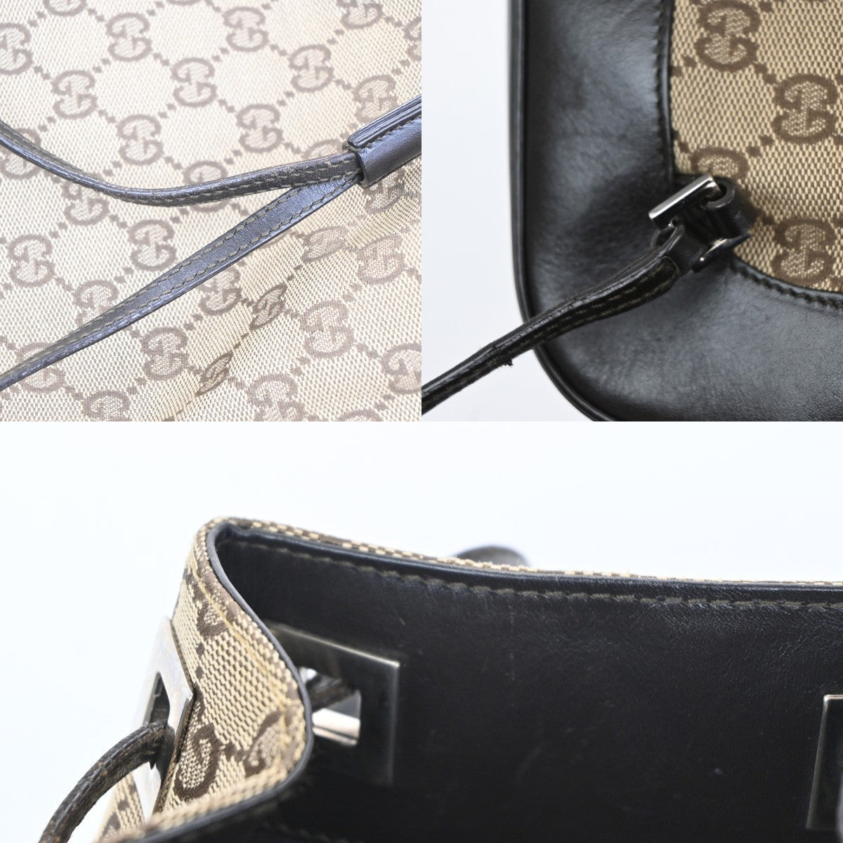 GUCCI GG Logo Backpack Canvas Leather  Brown Italy SHW 35KB706