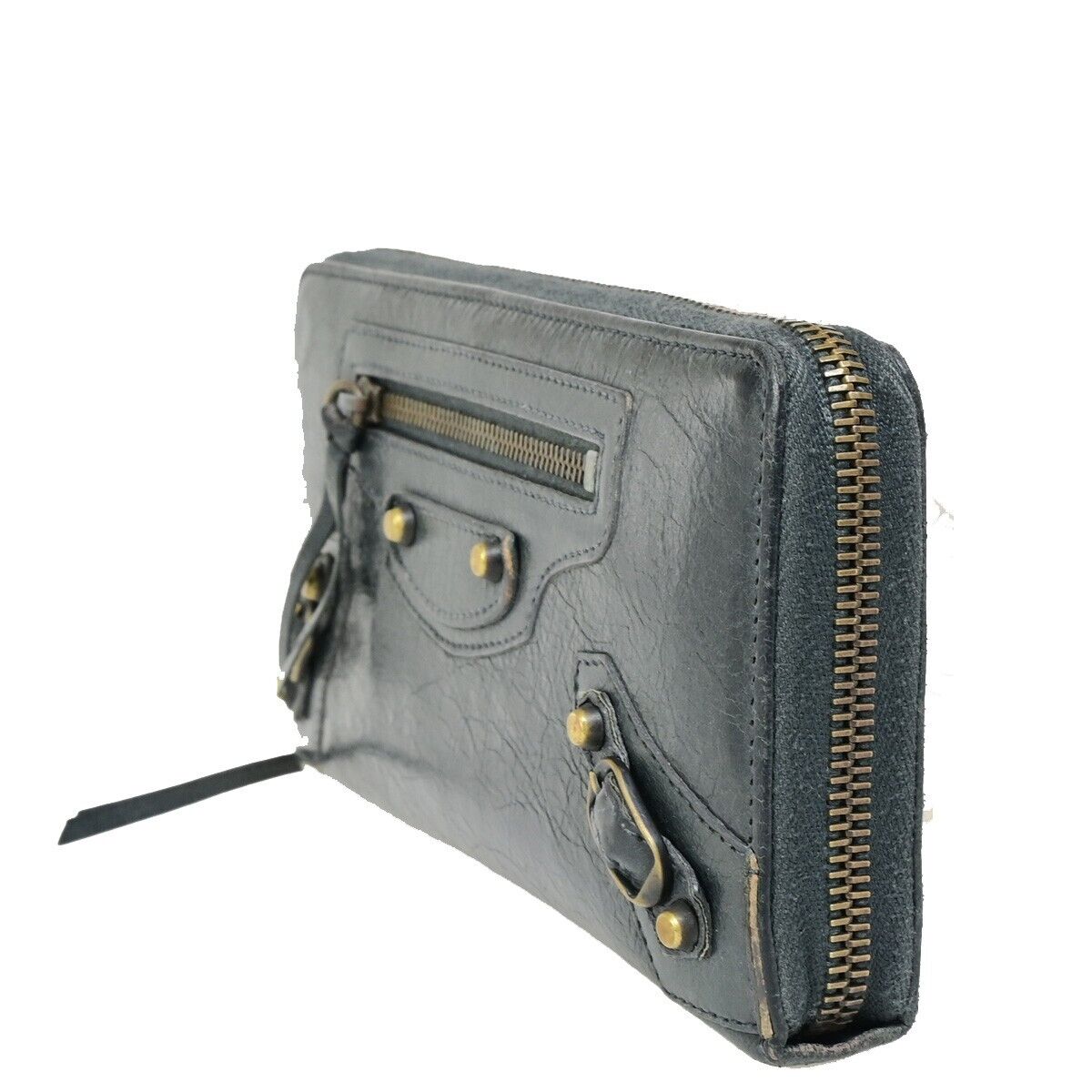 BALENCIAGA Logo Continental Zip Around Long Wallet Purse Leather Gray 01FB096