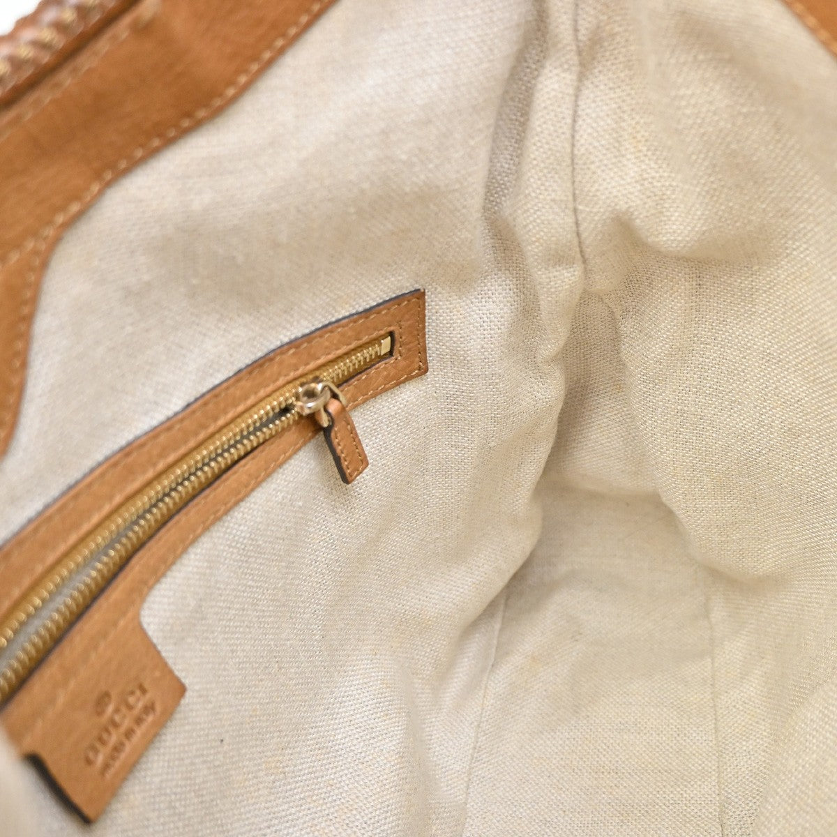 GUCCI Logo Marrakech GG Pattern Shoulder Hobo Bag Canvas Leather Brown 85YH679