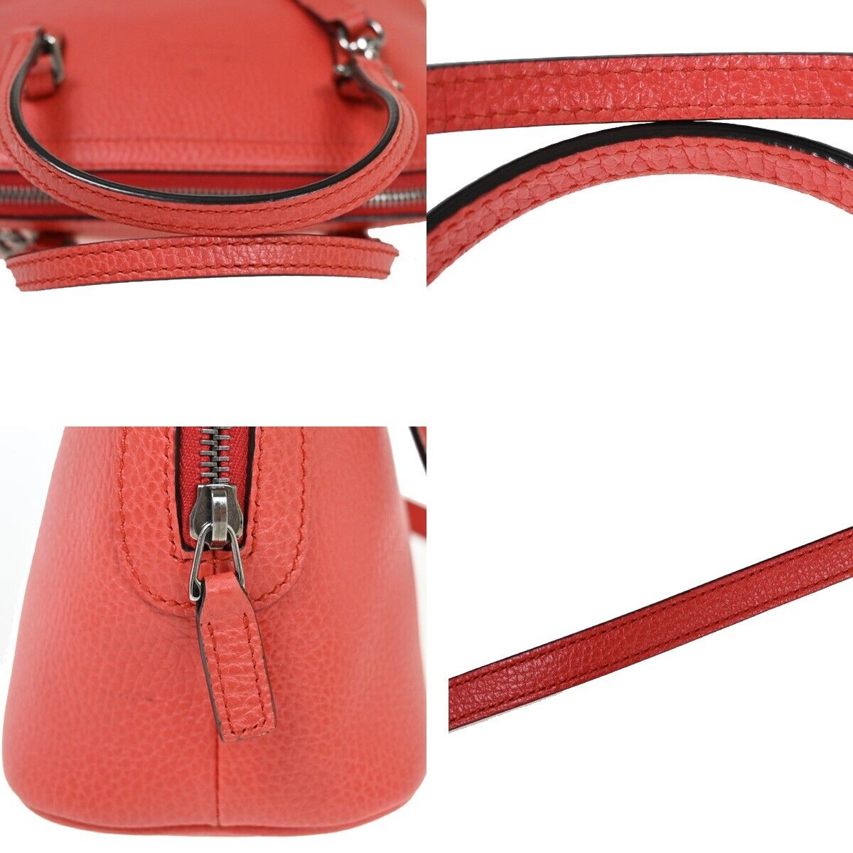 GUCCI Logo 2Way Shoulder Hand Bag Leather Red Silver Leather Italy 11HB885