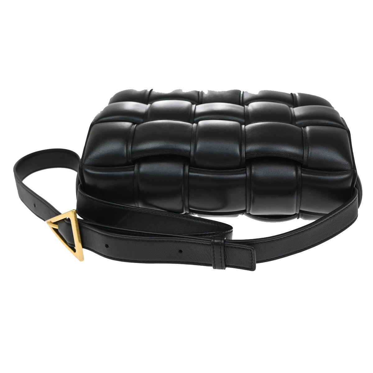 BOTTEGA VENETA Maxy Intrecciato Cassette Shoulder Bag Leather Black 689RL287