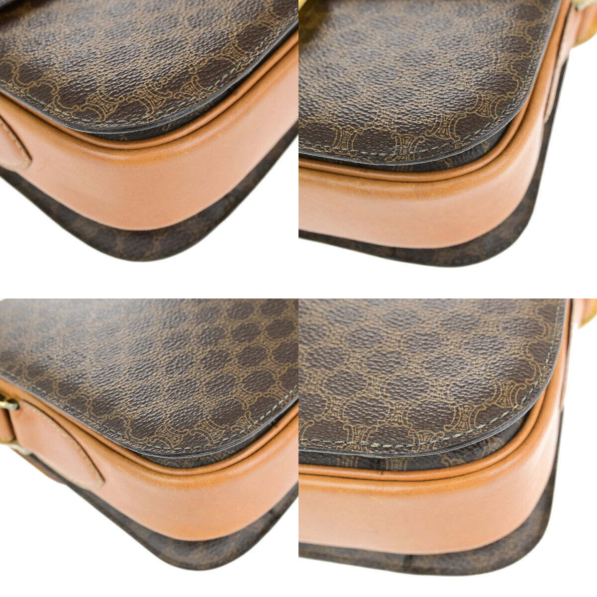 CELINE Macadam Pattern Horse Carriage Shoulder Bag PVC Leather Brown GHW 98YG603