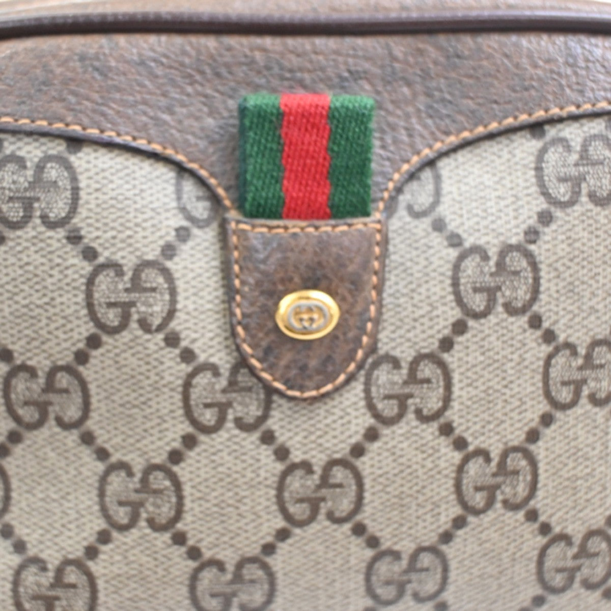 Gucci GG Web Sherry Line Small Crossbody  shoulder Bag PVC leather brown 33SA049