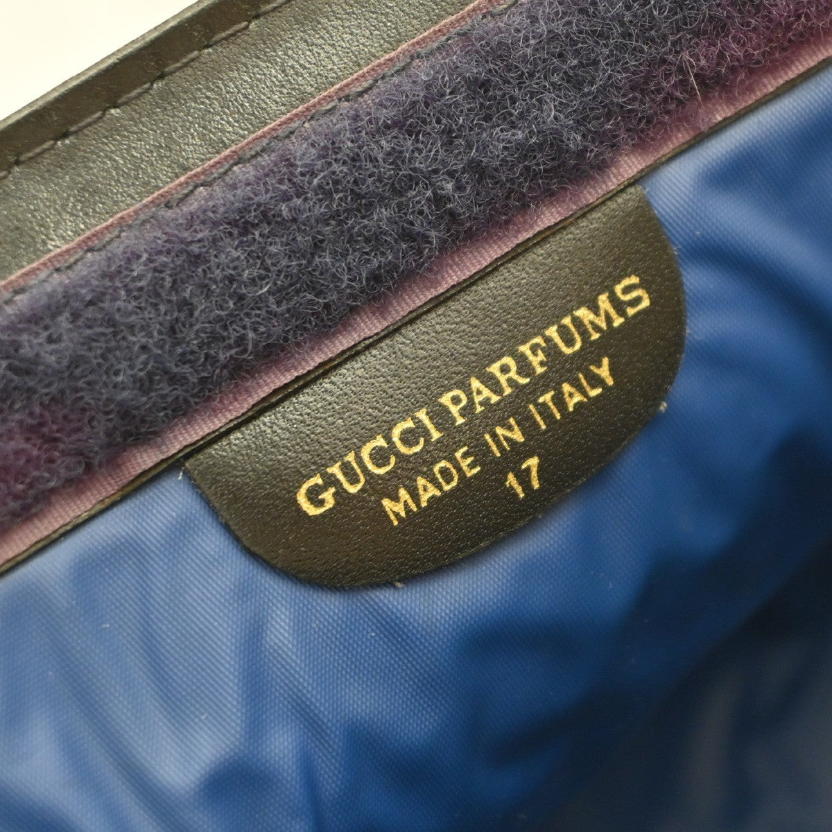 GUCCI Parfums Logo Sherry Clutch Hand Bag PVC Leather Navy Blue Italy 60KP203
