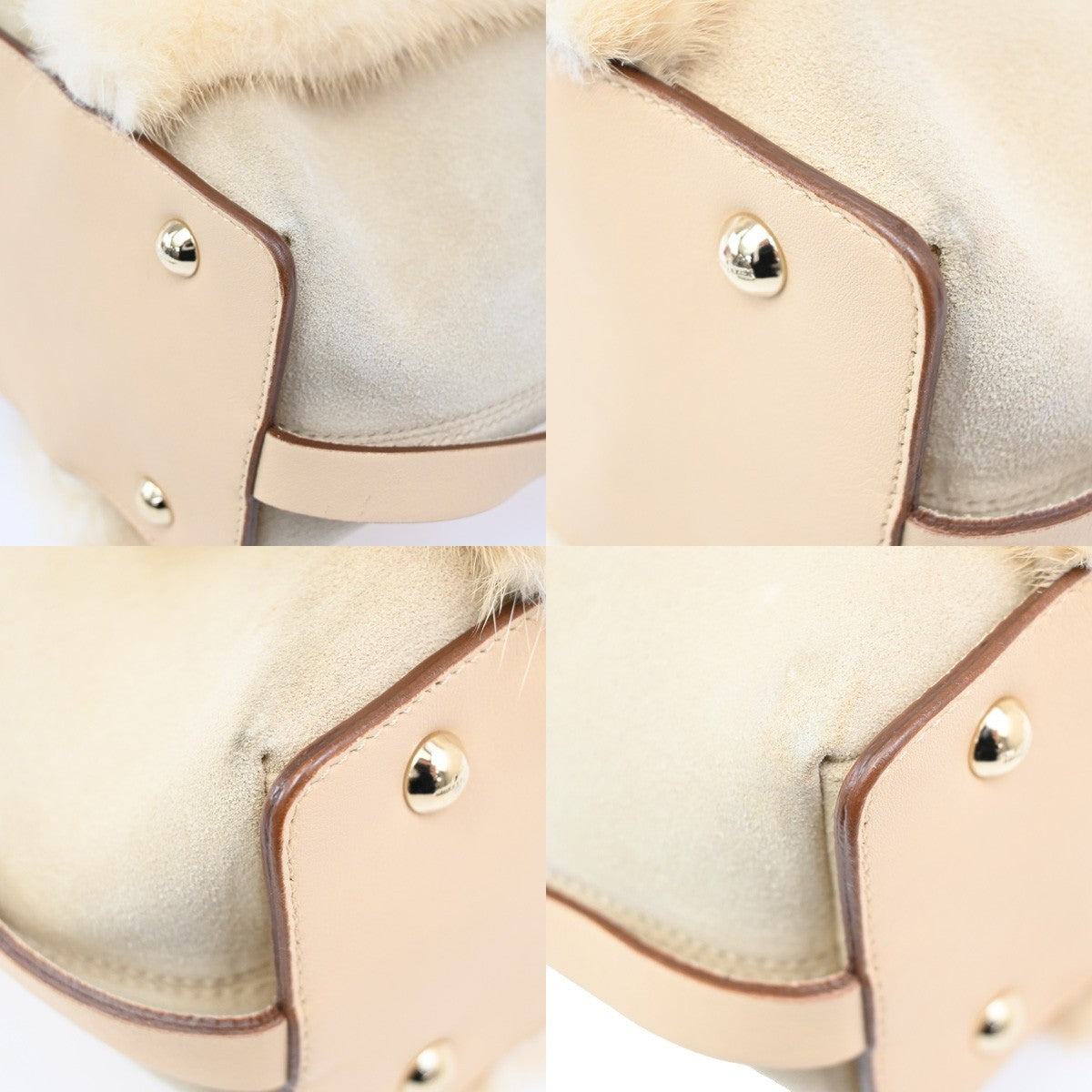 SALVATORE FERRAGAMO Logo Fur Gancini 2Way Hand Bag Suee Leather Beige 80YH842