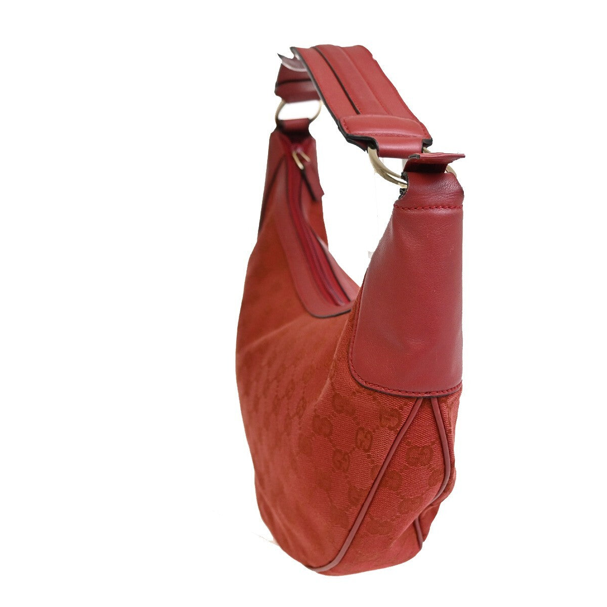 GUCCI Logo GG Pattern Shoulder Hobo Bag Canvas Leather Red Italy 88FB572