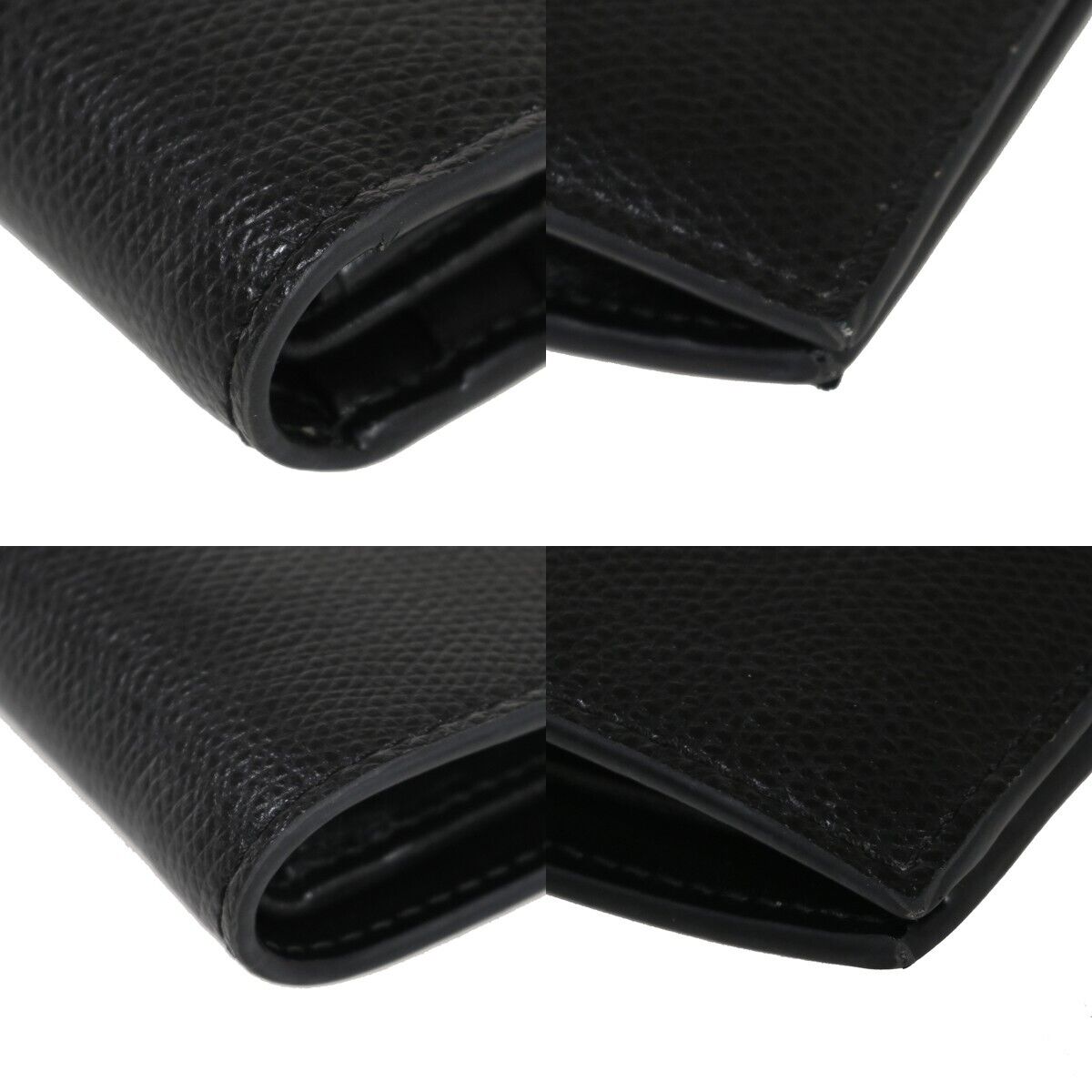 FENDI F Logo Bifold Wallet Purse Embossing Leather Black Gold Italy 32EA222