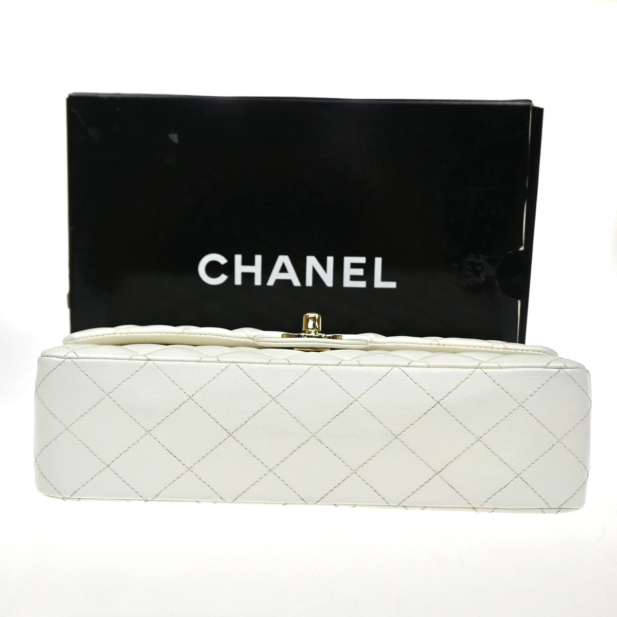 CHANEL CC Matelasse 25 Double Flap Chain Shoulder Bag Leather White GHW 870RQ054