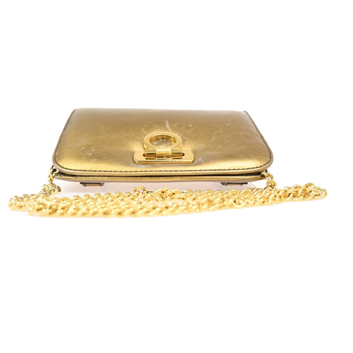 SALVATORE FERRAGAMO Logo Gancini Shoulder Bag Leather Gold GHW Italy 62MA277