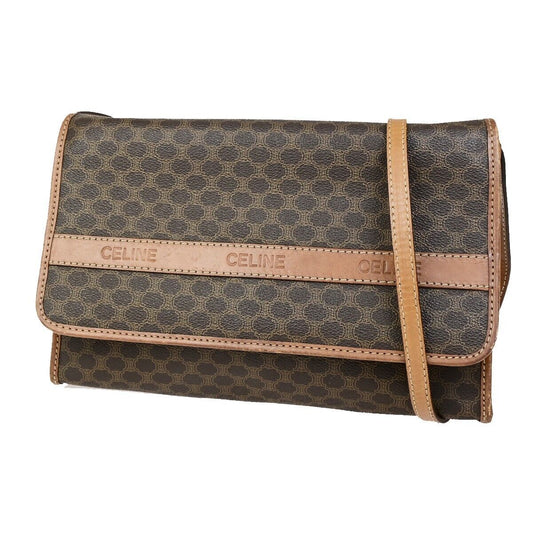 CELINE Logo Macadam Pattern Shoulder Bag PVC Leather Brown GHW Italy 65FB173