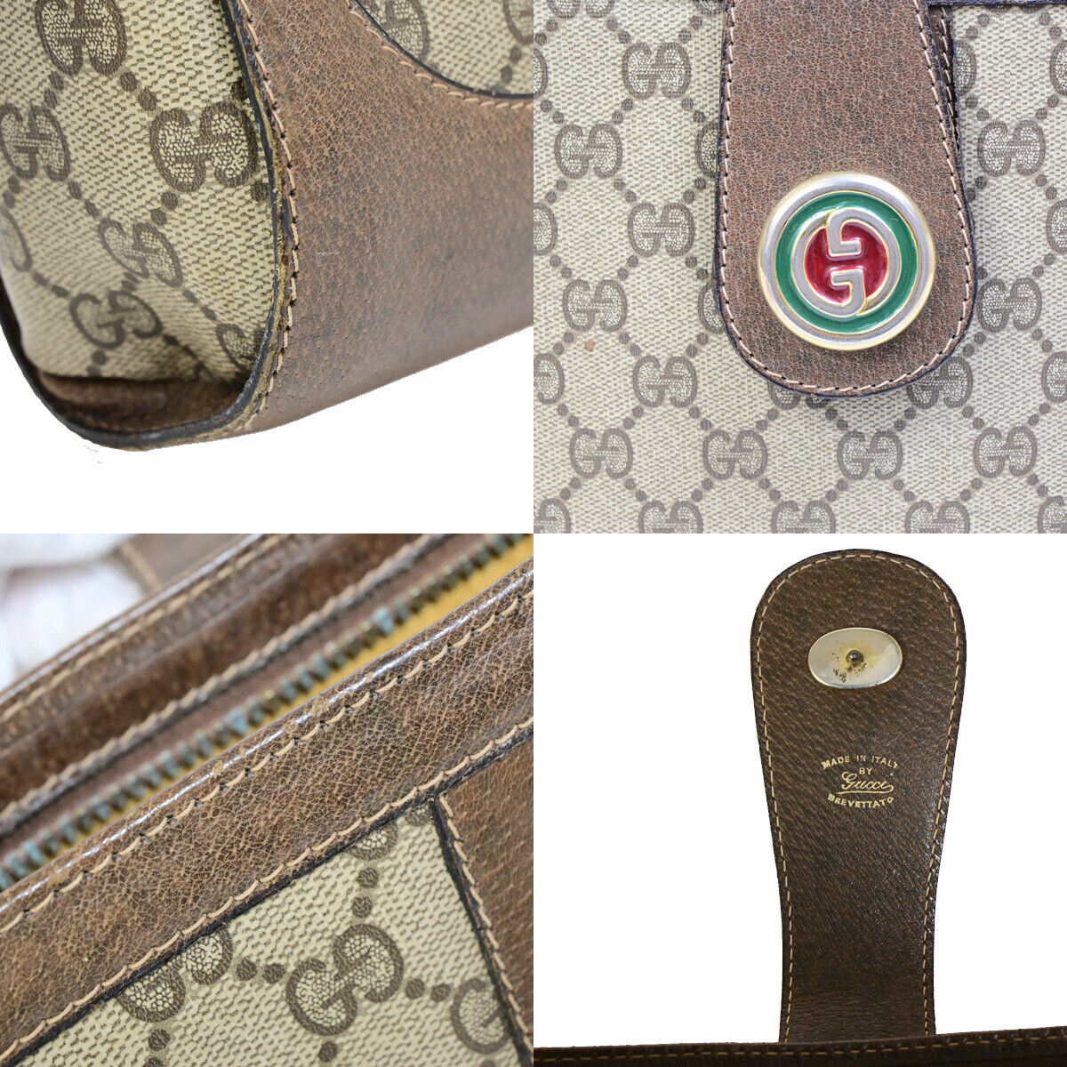 GUCCI Logo GG Pattern Shoulder Bag PVC Leather Brown Italy 69YF268