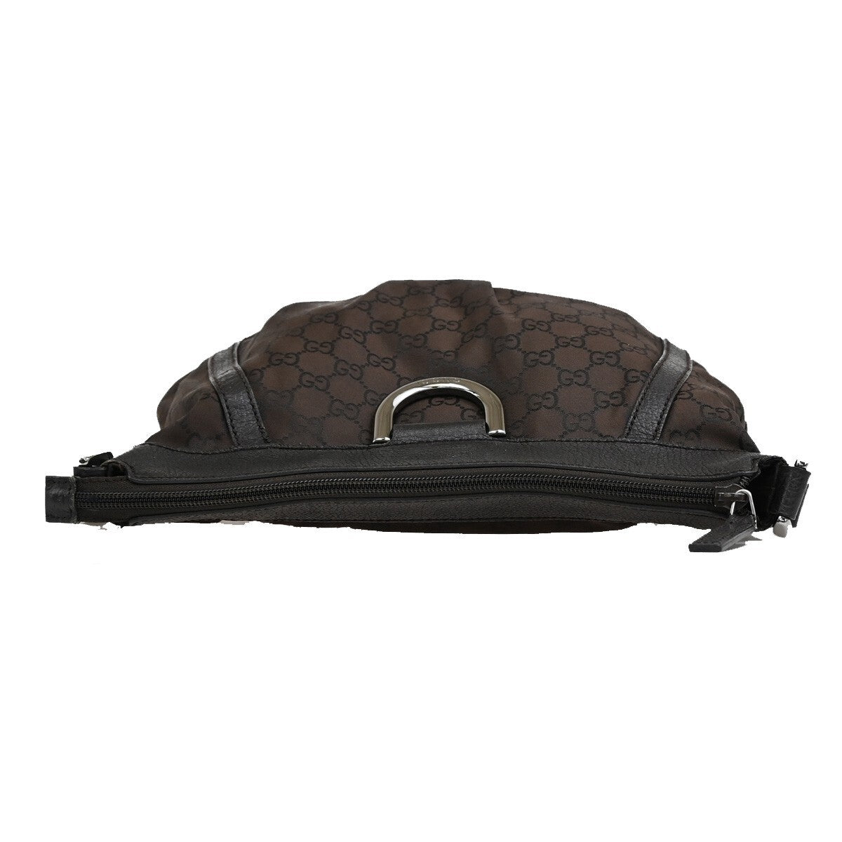 GUCCI Logo GG pattern Shoulder Bag Nylon Leather Brown Silver Italy 88EE172