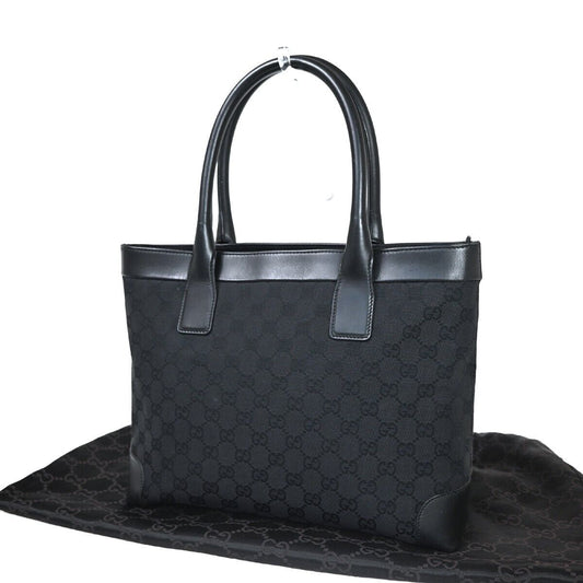 GUCCI Logo GG Pattern Shoulder Tote Bag Canvas Leather Black Silver 38SH187