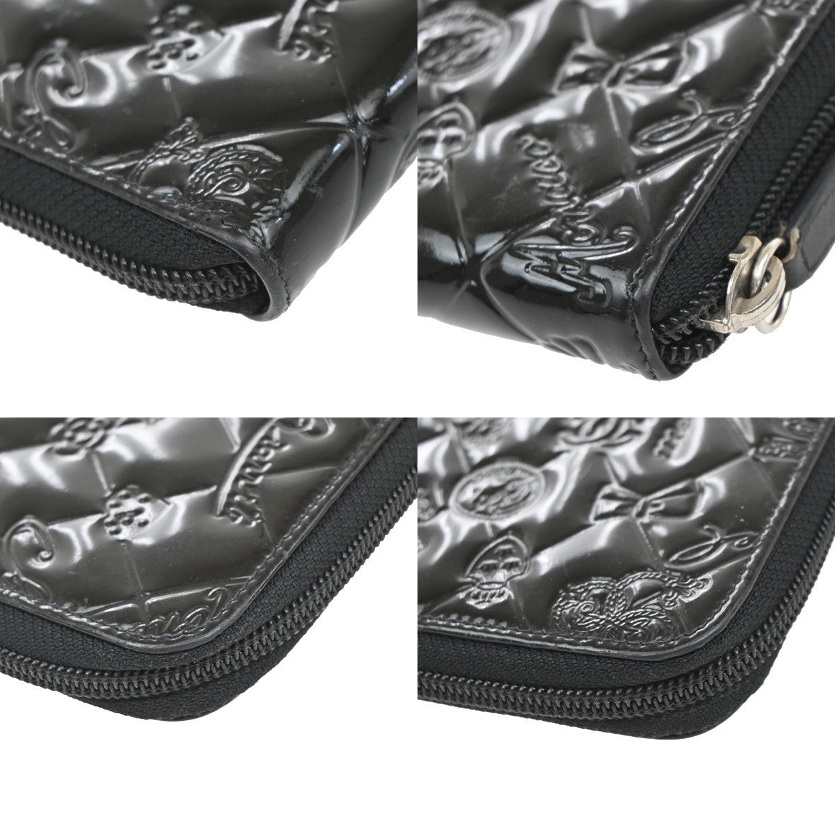 CHANEL CC Icon Matelasse Zipper Around Long Wallet Patent Leather Black 86RF619