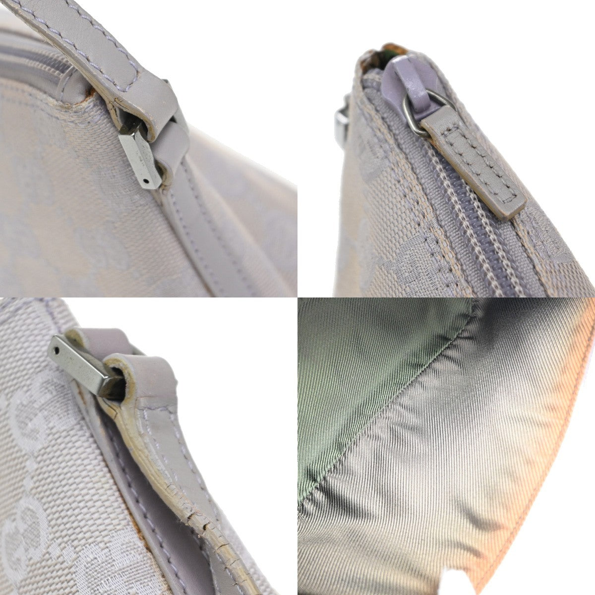 GUCCI Logo GG Pattern Shoulder Hand Bag Canvas Leather Lavender Italy 66EG020