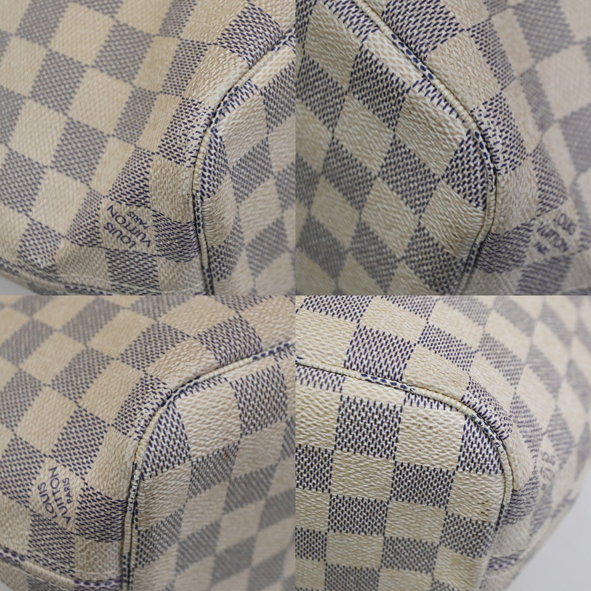 LOUIS VUITTON Neverfull PM Shoulder Tote Bag Damier Azur Leather N51110 93TA255