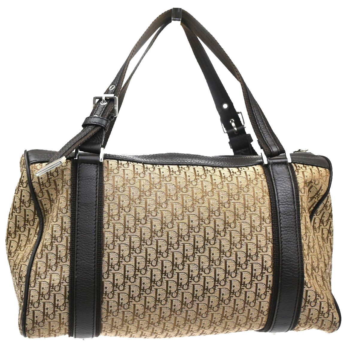 CHRISTIAN DIOR Logo Trotter Pattern Street Chic Bag Canvas Leather Beige 15CA370