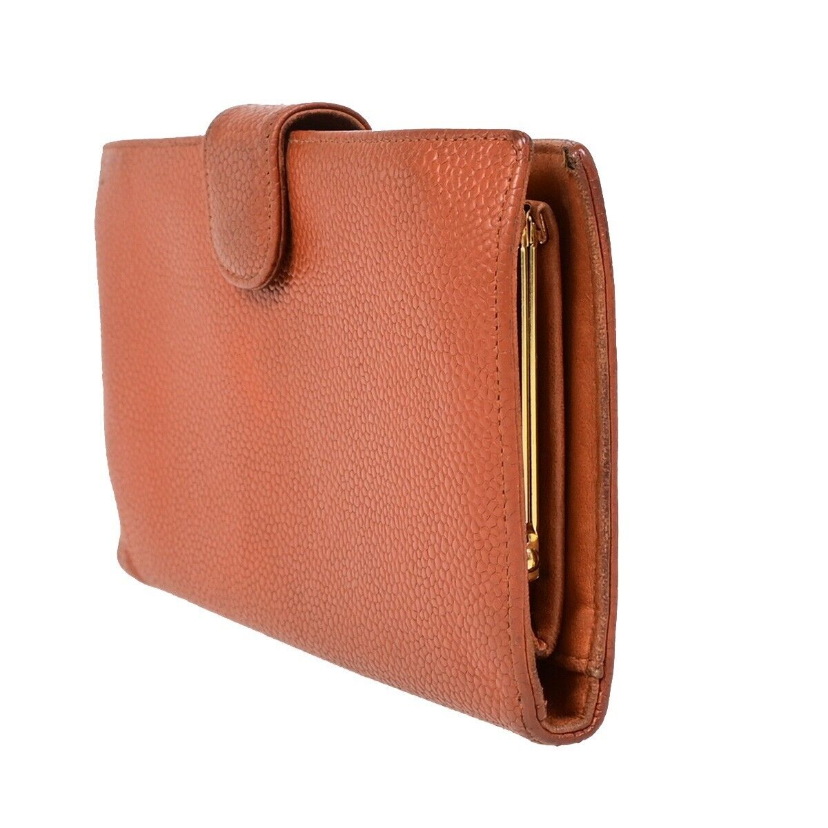 CHANEL CC Long Bifold Wallet Purse Caviar Skin Leather Brown GHW Vintage 62YE756