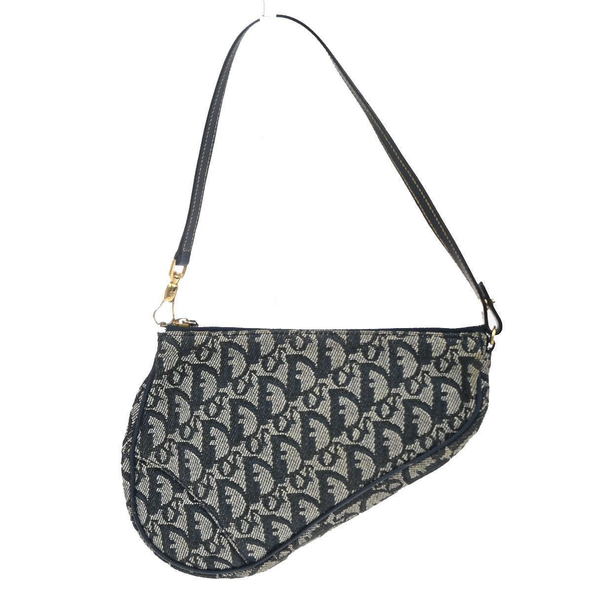 CHRISTIAN DIOR Mini Saddle Hand Bag Canvas Leather Blue GHW 91EG403