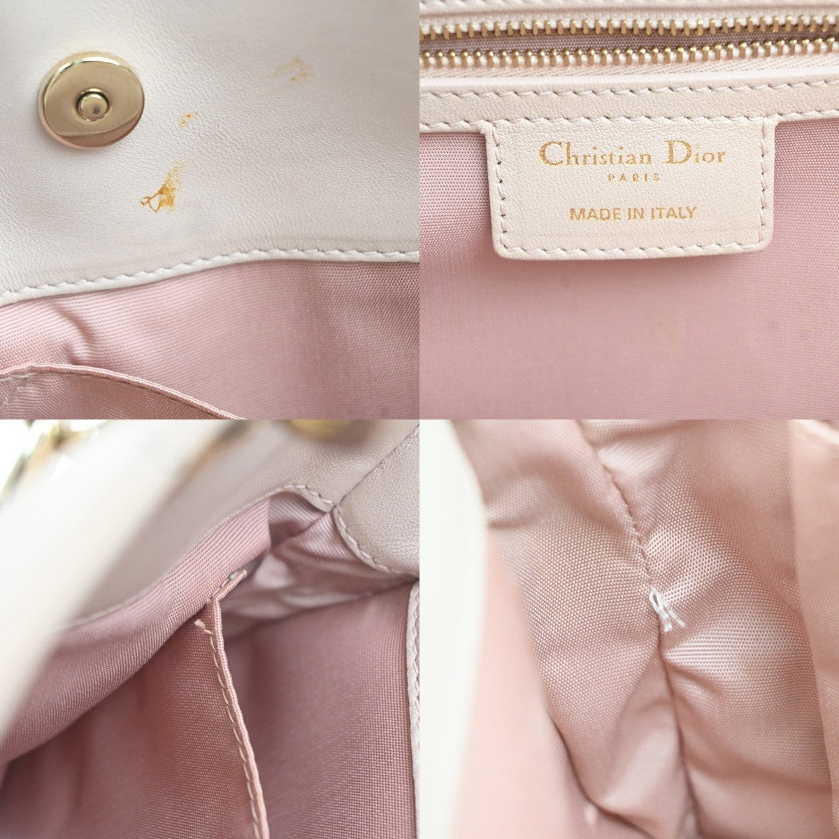 CHRISTIAN DIOR Logo Cannage Chain Shoulder Bag Leather Pink GHW Italy 689RL954
