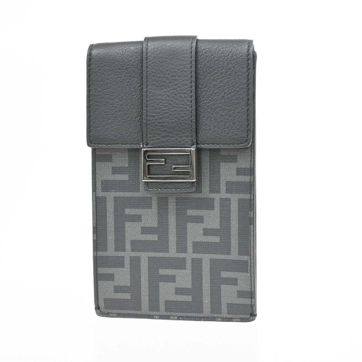 FENDI Logo Zucca Pattern Phone Holder Bag PVC Leather Black Italy 31KB829