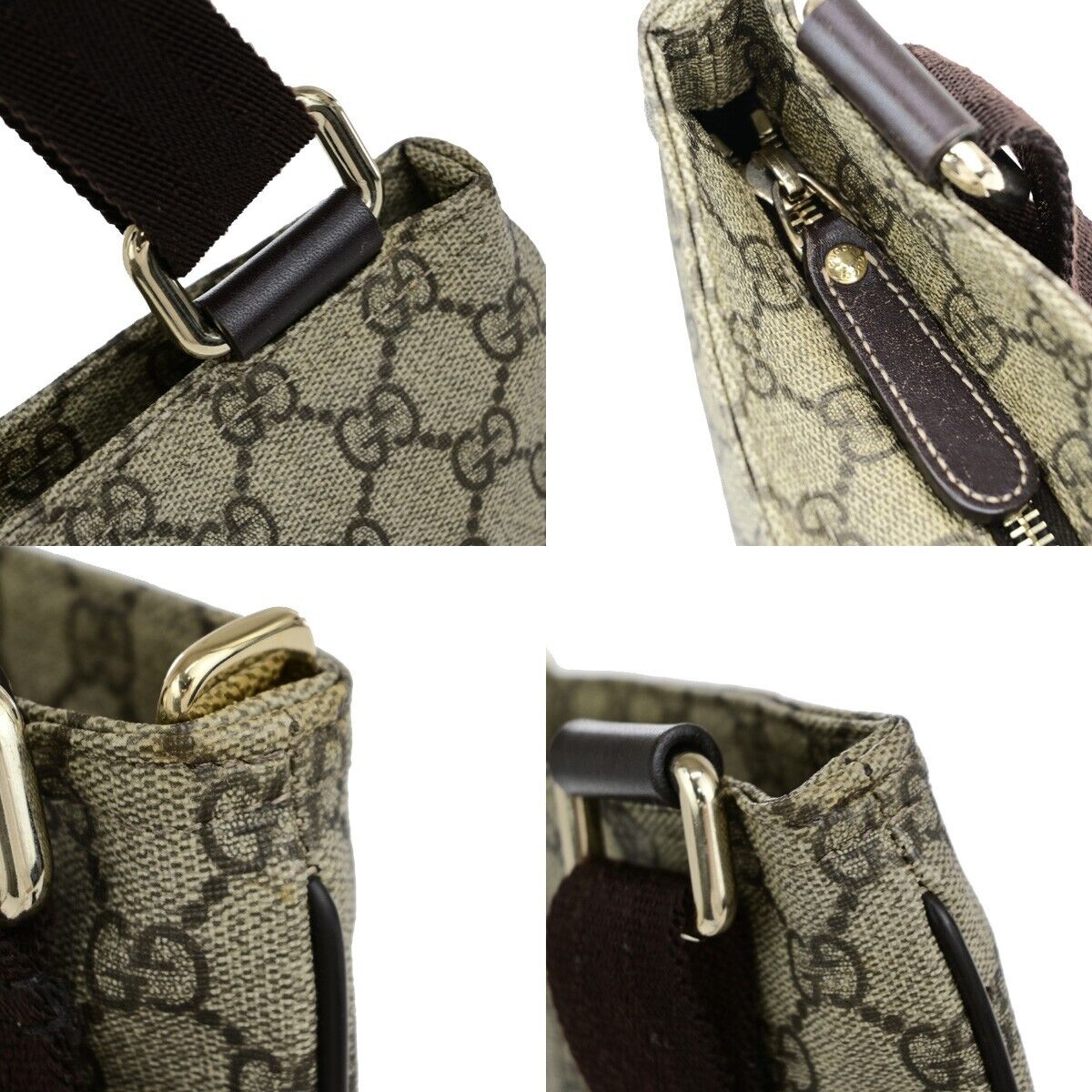 GUCCI Logo GG Pattern Shoulder Bag PVC Leather Canvas Brown GHW Italy 89EC963